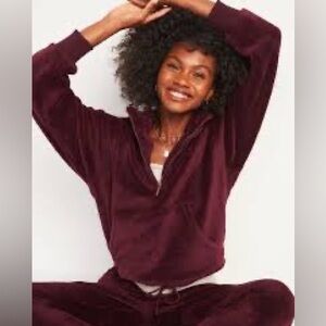 Old Navy Cozy Faux-Fur Half-Zip Cinch-Hem Sweatshirt Womens L Raisin Arizona